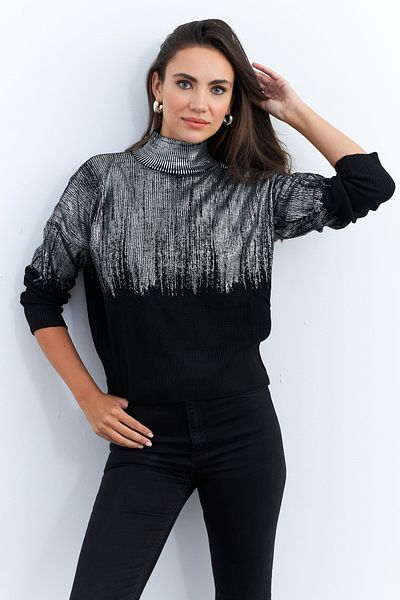 Cool & Sexy Női ezüst-fekete garbós, aranyozott pulóver RM07