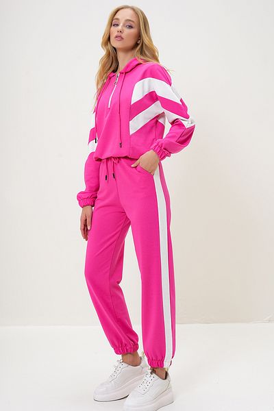 Trend Alaçatı Stili Set de trening pentru femei, fucsia, cu glugă, cu jumătate de fermoar, cu picior elastic ALC-X13092