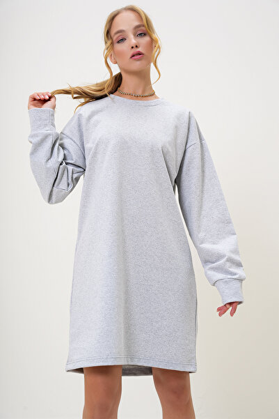 Trend Alaçatı Stili Дамска суичър рокля с кръгло деколте Grimelange Alc-X13137