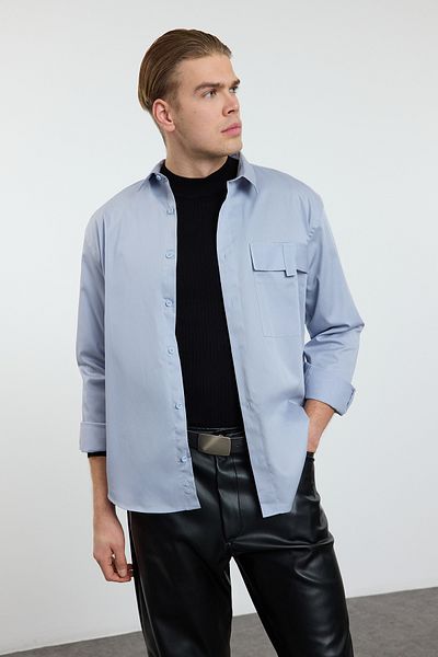 Trendyol Collection Limitált kiadású szürke túlméretes pamut ing - zsebrészlet, TMNAW25GO00019
