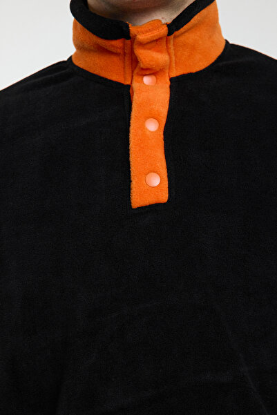 Trendyol Collection Φούτερ Anti-Pilling Warm Keeping Black Fleece - Stand γιακάς, φαρδιά εφαρμογή TMNAW25SW00098