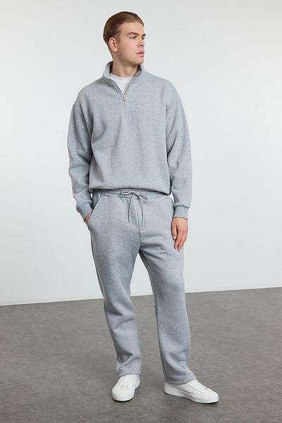 Trendyol Collection Γκρι OvErsizE ZippErEd Σετ φόρμας - Stand Collar TMNAW25EM00001