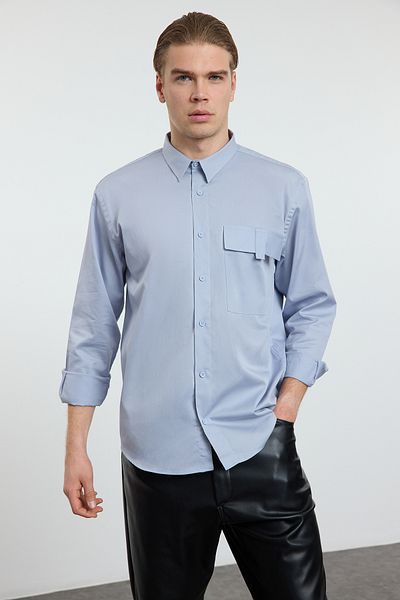 Trendyol Collection Limitált kiadású szürke túlméretes pamut ing - zsebrészlet, TMNAW25GO00019