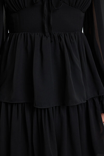 Trendyol Collection Μαύρο βολάν Μίνι Φόδρα Σιφόν Flight Flight Υφαντό Φόρεμα TWOAW23EL01455