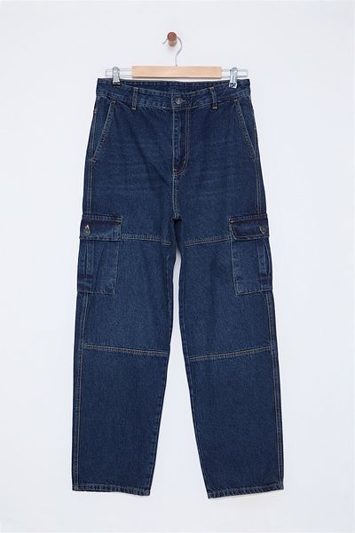 Trendyol Collection Baggy Cargo Loose Jeans - Μεσαίο Μπλε TMNAW25JE00002