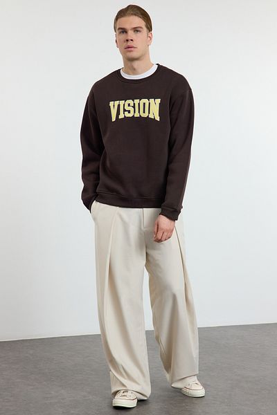 Trendyol Collection Unisex Φούτερ με σκούρο κέντημα oversize - με φλις, TMNAW25SW00015