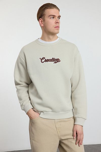 Trendyol Collection Fleecová vyšívaná oversize mikina - Tmnaw25Sw00087