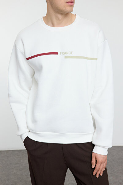 Trendyol Collection Polar Ecru Oversize mikina s potiskem - Tmnaw25Sw00187