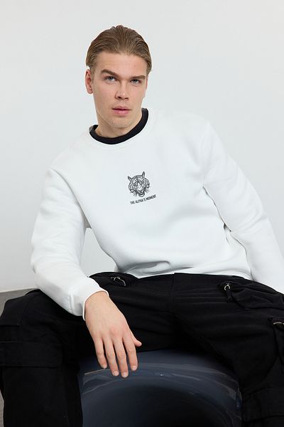 Trendyol Collection Bavlněná oversize mikina Animal Printed Ecru - Tmnaw25Sw00129