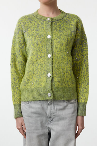 Trendyol Collection Šedý knoflík Detailní měkký texturovaný vzorovaný kabát vypadající pletený svetr TWOAW25HI00185