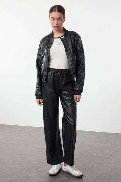 Trendyol Collection Wide Leg Black Elastic Waist Trousers - Twoaw25Pl00072