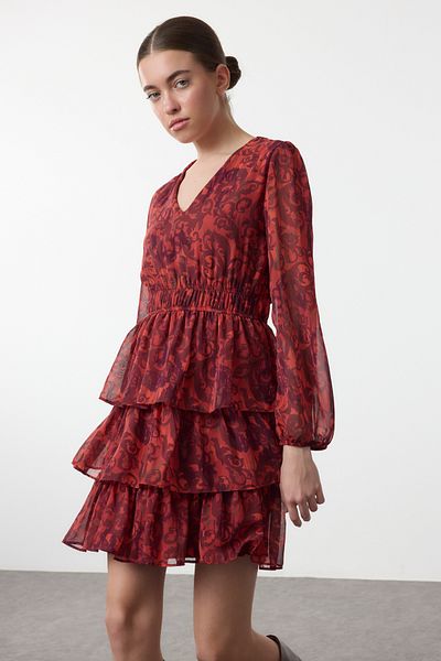 Trendyol Collection Rochie mini țesută etnică burgundă - TWOAW25EL00271