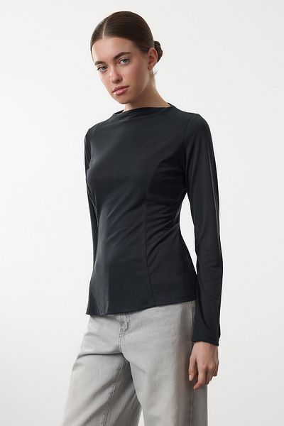 Trendyol Collection Anthracite More Sustainable Modal Stand γιακά με ραβδώσεις κανονική/κανονική πλεκτή μπλούζα TWOAW25BZ00280