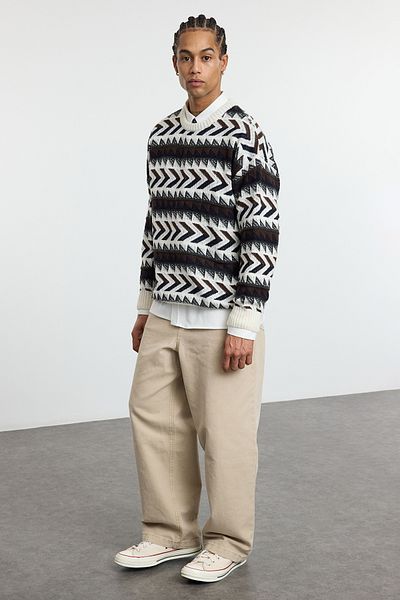 Trendyol Collection EthnicOversizeKnitwear pulóver - nyakú, többszínű Tmnaw25kz00057
