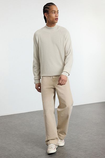 Trendyol Collection Pulover din tricotaje texturate cu jumătate de gât țesut cu piatră subțire TMNAW25KZ00035