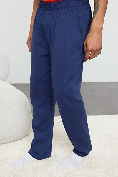 Trendyol Collection Piros - sötétkék normál szabású kötött pizsama szett TMNAW25PT00027