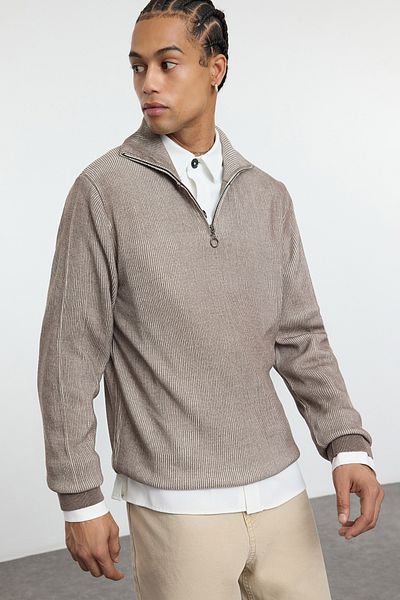 Trendyol Collection Μισό ζιβάγκο - Πλεκτό πουλόβερ με υφή βιζόν TMNAW25KZ00036
