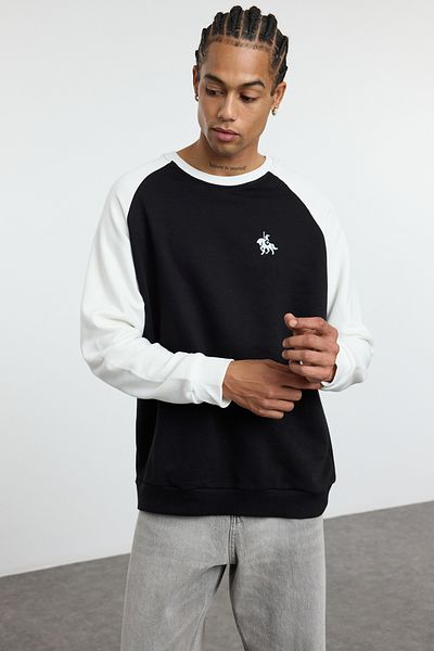 Trendyol Collection Μαύρο Oversize/Wide Cut μανίκι Raglan Λεπτομερής έγχρωμη μπλούζα φούτερ TMNAW25SW00090