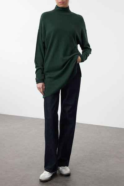 Edit by Trendyol Pulover de lână cu guler vertical verde TEDAW25KZ00043