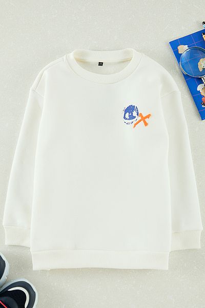 TRENDYOLKIDS Chlapecká pletená mikina Mini Me - Father-Son Printed Ecru*001 Tkdaw25Sw00102