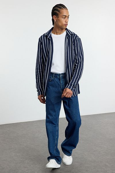 Trendyol Collection Тъмносиня стандартна зимна риза - фалшив трикотаж Tmnaw25go00028
