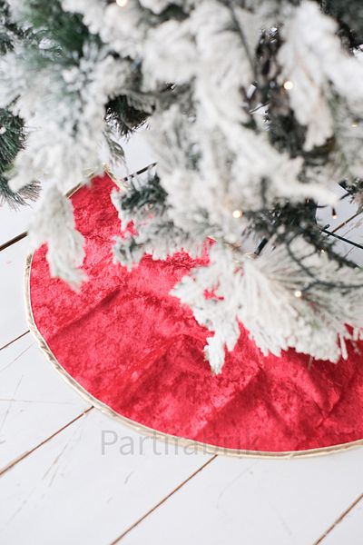 Partifabrik New Year's Luxury Pine Tree Base with Red Gold Piping 1St Classroom Christmas under Tree Blanket Choose Size