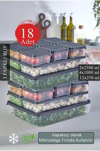 KRM HOME 18 Pieces Microwave Compatible Storage Container - 2X2500Ml, 4X1000Ml, 12X250Ml
