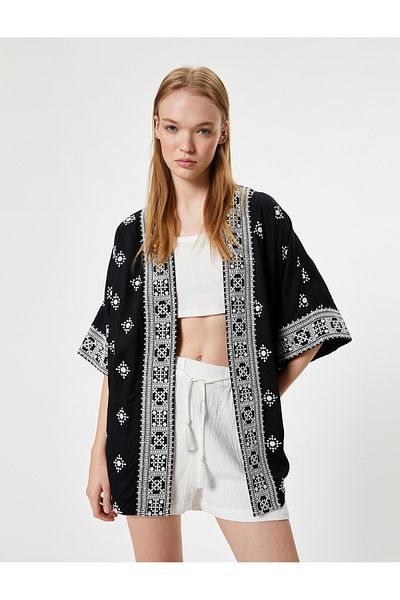 Koton Viscose Kimono with Embroidery Detail
