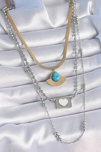 PARILTIATÖLYESİ 316L الصلب مزيج اللون 3 قطعة سلسلة قطرة المنجد الشكل قلادة طو...