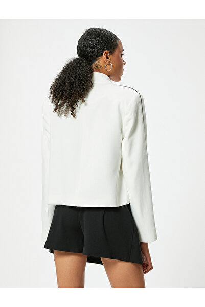 Koton Viscose Fabric Piping Blazer Jacket - Double Breasted Collar and Button Detail
