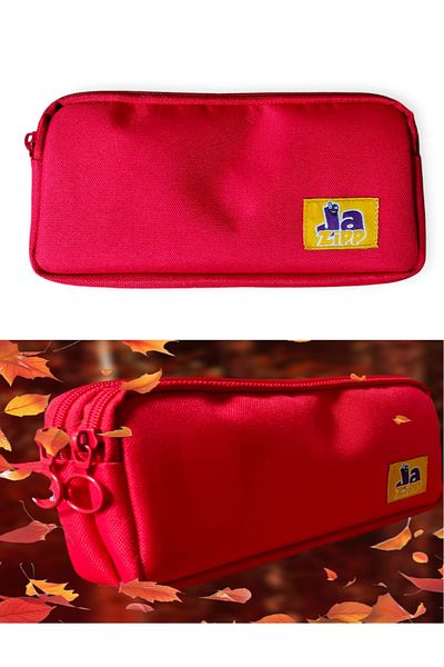 GLANCE Jazipp Premium Double Compartment Pencil Case Pen Bag Red 22X12X4Cm