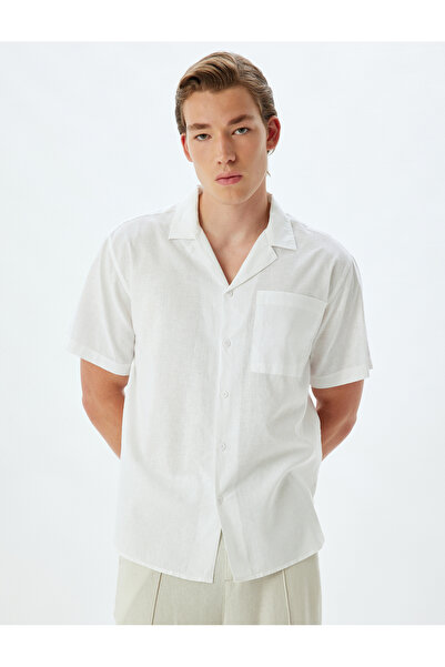Koton Λινά πουκάμισο με κοντό μανίκι Basic με λεπτομέρεια τσέπης