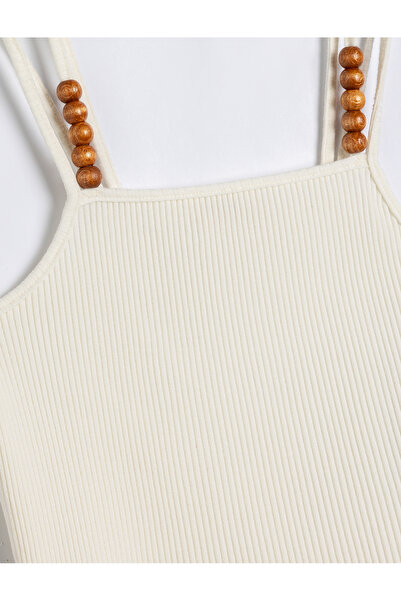 Koton Round Neck Bead Detailed Ribbed Strappy Tank Top