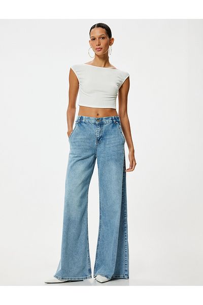 Koton Slim Fit Crop T-Shirt - Wrap, Back Detailed Cap Sleeve, Boat Neck
