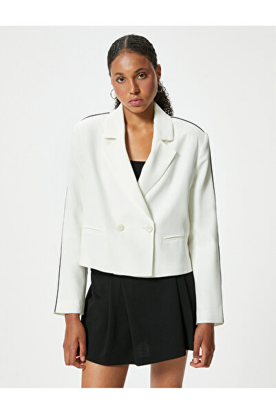 Koton Viscose Fabric Piping Blazer Jacket - Double Breasted Collar and Button Detail