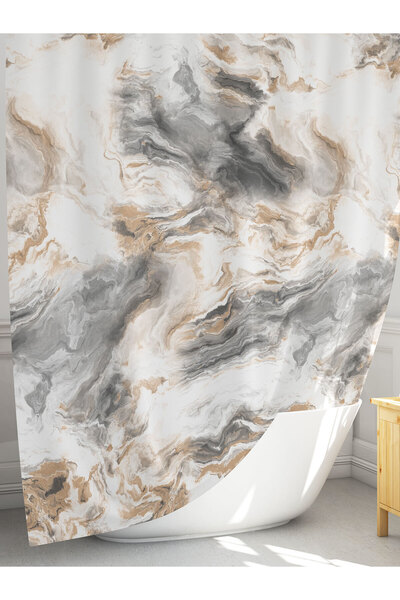 Tropikhome Mermer Desenli Gri Kahve Duş Perdesi, Banyo Perdesi 12 Adet C Halk...