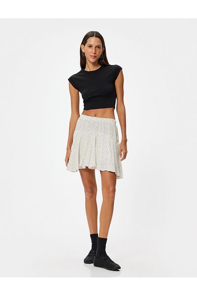 Koton Viscose Fabric - Mini Skirt with Shorts, Floral Pattern and Elastic Waist