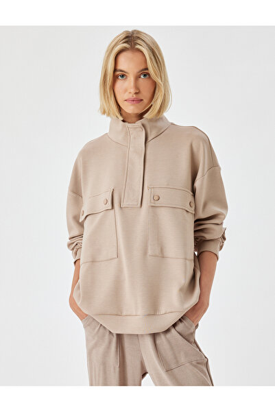 Koton stand Collar and Flap Pocket Detailed Knitted Sweatshirt Pajama Top