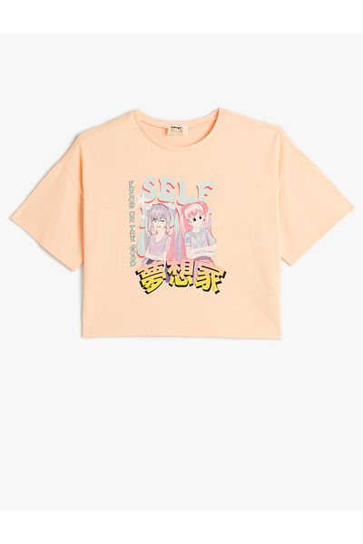 Koton Anime Patterned Oversize Cotton Short Sleeve T-Shirt - Crew Neck