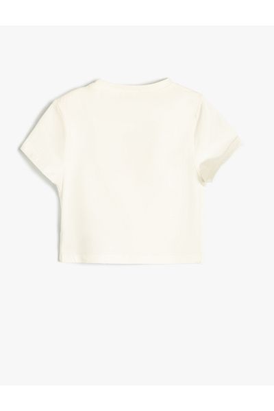 Koton Cotton Short Sleeve T-Shirt - Bow Printed, Crew Neck