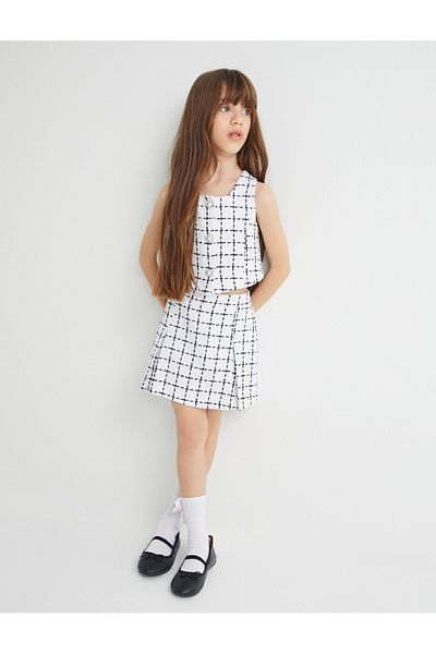 Koton Tweed Shorts Skirt Plaid Elastic Waist