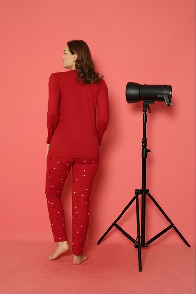 Temporium Women's Printed Patterned Long Sleeve Milan Fabric Bamboo Pajamas Set