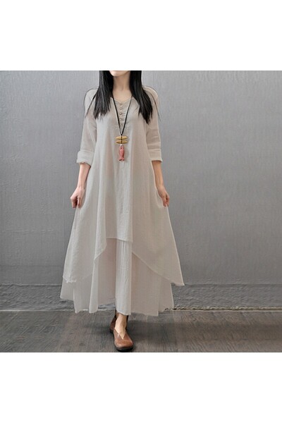 Barbora Günlük Yazlık Salaş Kadın İki Katlı  Elbise