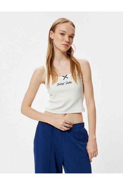Koton Slim Fit Embroidered Slogan Athlete - Bow Detailed