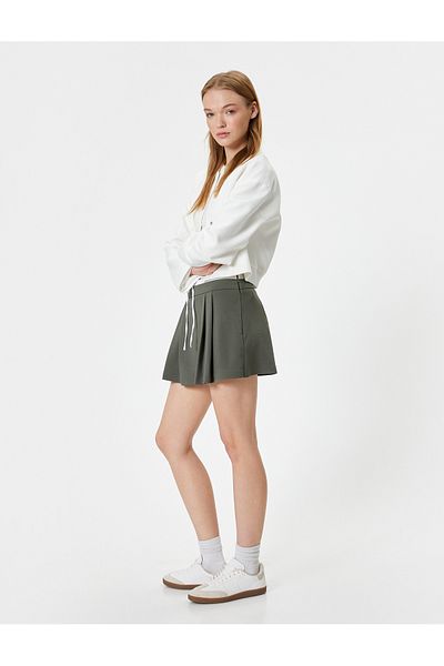 Koton Comfortable Cut Mini Shorts Skirt - Pleated and Lacing Detail