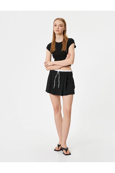 Koton Comfortable Cut Mini Shorts Skirt - Pleated and Lacing Detail