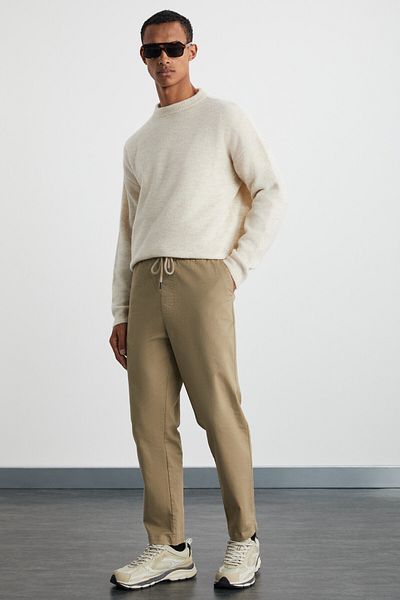 GRIMELANGE Reese Herren-Hose mit bequemer Passform und elastischem Bund aus gewebtem Baumwoll-Elastan-Stoff in gewaschenem Beige