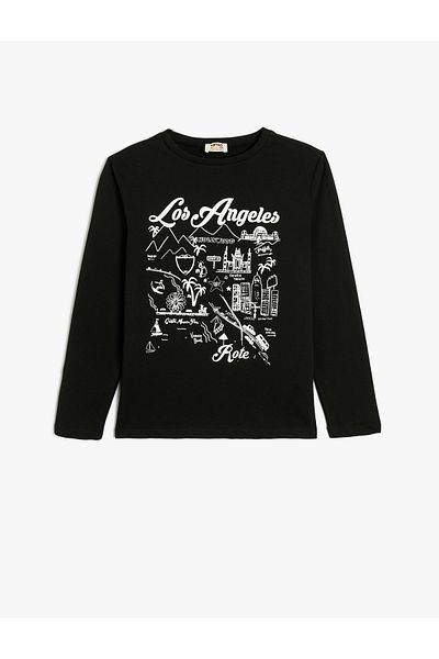 Koton Tricou cu mânecă lungă și cu decolteu cu imprimeu oraș