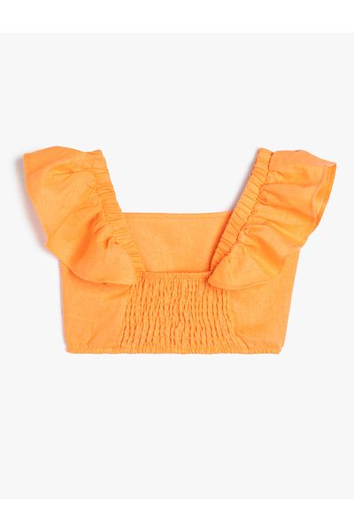 Koton Kurze Bluse aus Leinen mit Schmetterlingsärmeln und quadratischem Ausschnitt