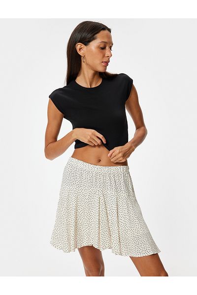 Koton Viscose Fabric - Mini Skirt with Shorts, Floral Pattern and Elastic Waist